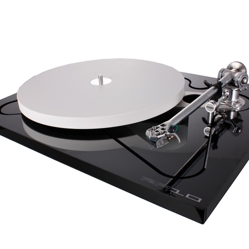 Rega's RP10 Turntable with a skeletal plinth and ceramic platter.